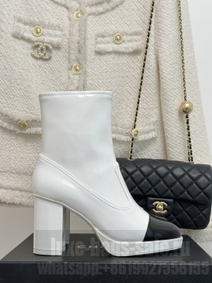 Chanel Patent Calfskin White G45195 Boots