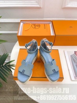 Hermes Elda Espadrille Epsom Calfskin Sandal Blue