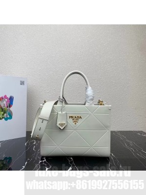 Small leather Prada Symbole bag with topstitching 1HH039 white