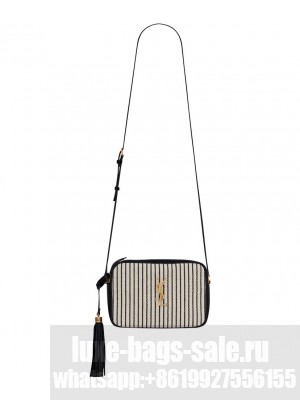 Saint Laurent Lou Camera Bag In Canvas And Smooth Leather Cream