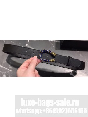 Gucci Width 3cm Leather Belt Black with Blue Crystal Dionysus Buckle