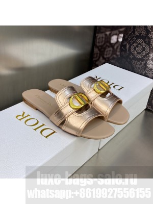 Dior 30 Montaigne Flat Slide Sandals in Rose Gold Metallic Calfskin 2023