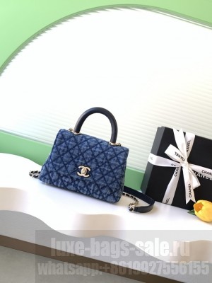 Chanel Mini Flap Bag with Top Handle AS2215 denim blue