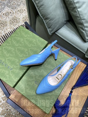Gucci Women's matelassé chevron leather sling back Blue 2021 Collection