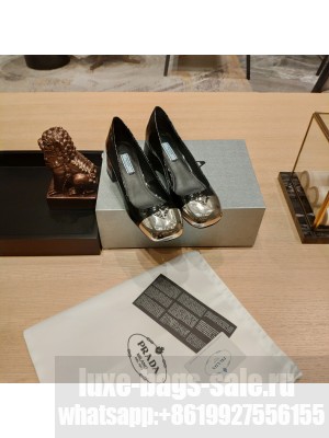 Prada Brushed leather 5cm Metal Toecap Pumps Black