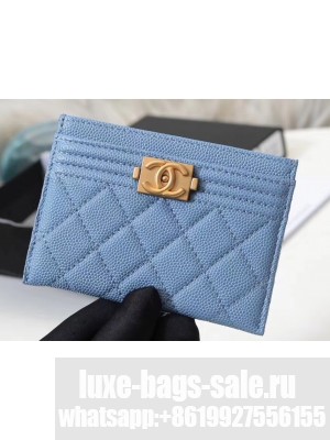 Chanel Caviar Leather Boy Card Holder A84431 Denim Blue