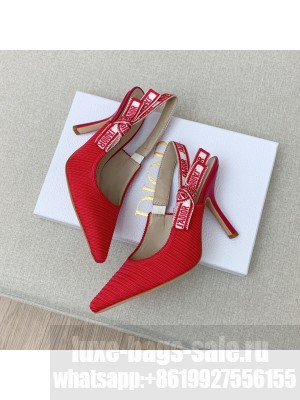 DIOR HEEL 9.5CM J'ADIOR SLINGBACK PUMPS IN COTTON EMBROIDERY RED 2022 COLLECTION