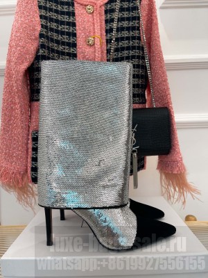 Balmain Women's 10.5cm Bicolor Sleeve Sequins Glitter Boots 2022 Collection Silver