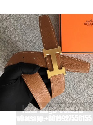 Hermes Width 3.2cm Reversible Leather Constance H Buckle Belt Brown/Gold