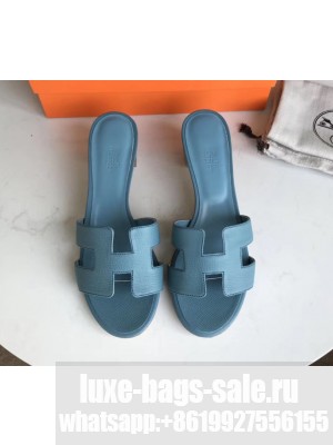 Hermes Heel 5cm Oasis Slipper Sandals in epsom Leather blue jean