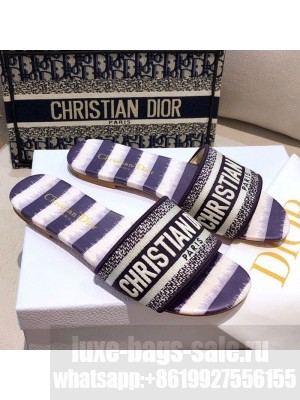 Dior Dway Flat Slide Sandals in Purple D-Stripes Embroidered Cotton Spring/Summer 2021 Collection 39
