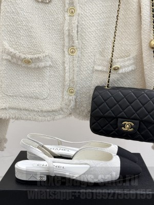 Chanel Slingback 7cm Suede Goatskin & Grosgrain Flat White G31319 2025