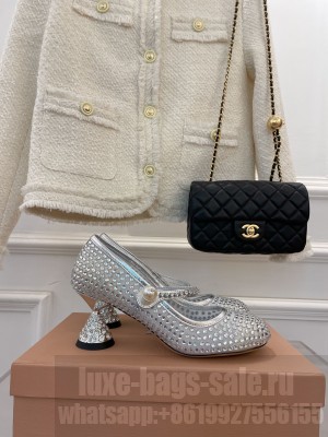 Miu Miu Women's Embellished Mary Jane Pumps Sliver