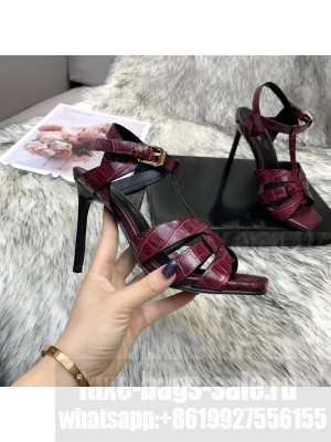 Saint Laurent YSL Stone Embossed Leather High-Heel Sandals 10cm Fuchsia Red 06 2021 Collection