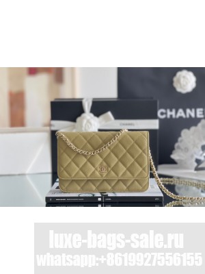 Chanel Grained Calfskin Classic Wallet on Chain WOC Avocado Green/Light Gold 2024 Top Quality