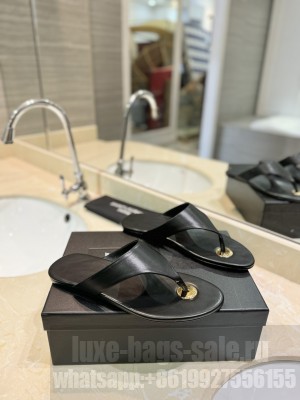 Saint Laurent Kouros Leather Thong Sandals Black 2024