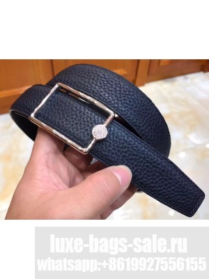 Hermes Width 3.2cm Oscar Buckle Reversible Leather Belt Navy Blue/Silver