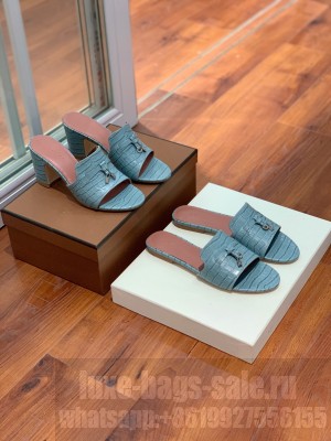  Loro Piana Summer Charms Sandal Crocodile Pattern Sky Blue 2022 Collection
