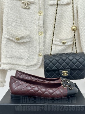 Chanel Women's Quilted Lambskin Leather Flat Burgundy