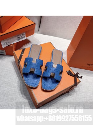 Hermes Oran Flat slippers with Ostrich Leather 082 2021 Collection
