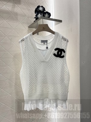 Chanel 2-Piece Layered Knit Vest White
