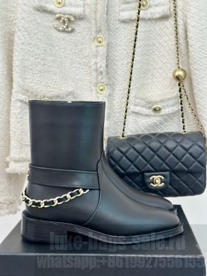 Chanel Women's Calfskin Chain Boots Black 2024 