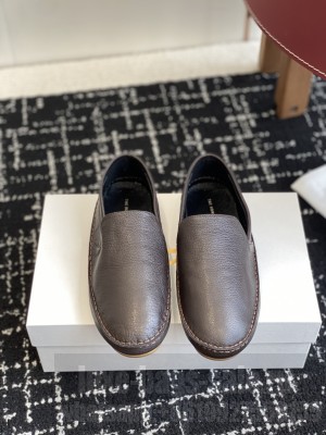 The Row Vasko Slip On Shoe in Leather Lacquer Brown