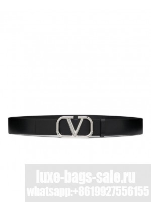 Valentino Vlogo Signature Calfskin Belt Black