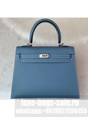 Hermes Kelly 25cm Bag in Original Epsom Leather Denim Blue
