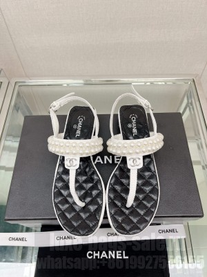 Chanel Grosgrain Pearl CC Thong Sandals White
