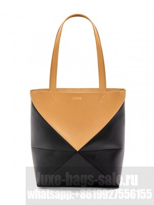 Loewe Puzzle Fold Tote In Shiny Calfskin Apricot