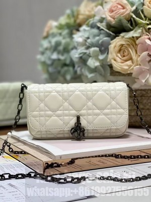 LADY DIOR PHONE POUCH Aesthetic Cannage Lambskin S0977O white