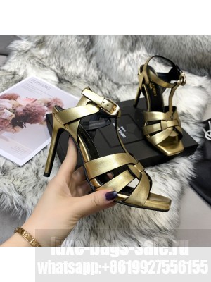 Saint Laurent YSL Metallic Calfskin High-Heel Sandals 10cm Gold 016 2021 Collection