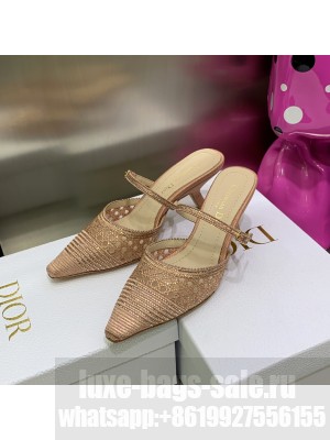 Dior J'Adior Mule 6.5cm in Pink Cotton Embroidered with Crystal 2022 Collection