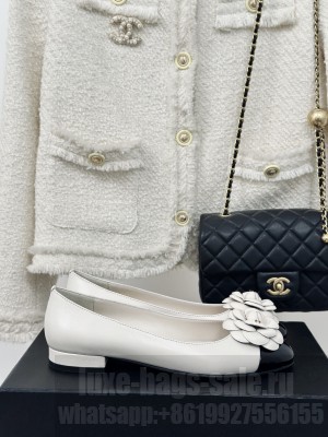 Chanel Ballerina Camellia Balet Flat G29682 White Black