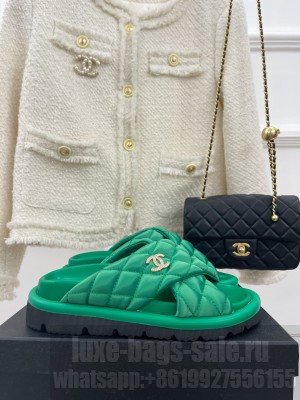 Chanel Quilted Nylon Slide Sandals with Cross Strap 2023 06