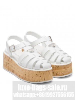 Prada Women's Rubber Wedge Platform Sandals White