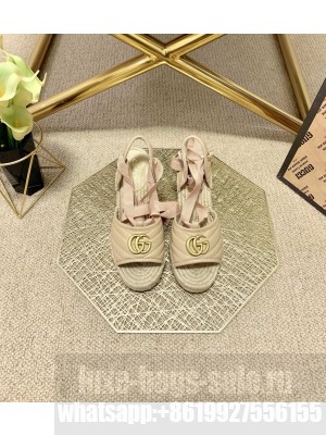 Gucci GG Lambskin Wedge Sandals Beige 2021 Collection