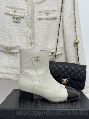 Chanel Calfskin 6cm Heel Ankle Boots 2023 White