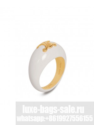 Celine Women's Triomphe Large Ring In Brass With Gold Finish And Varnish White