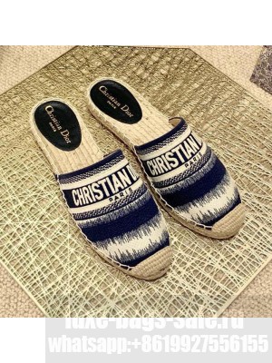 Dior Granville Espadrille Mules in Dark Blue D-Stripes Embroidered Cotton Spring/Summer 2021 Collection