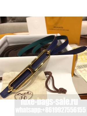 Hermes Width 1.3cm Swift & Epsom Leather Reversible Belt With Long Buckle Deep Blue/Green 2020 Collection