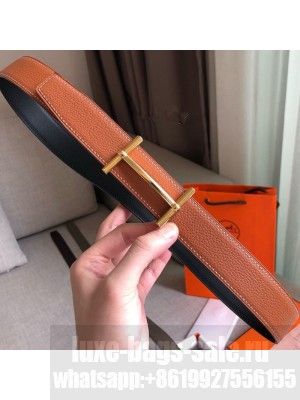 Hermes H D'Ancre Reversible Leather Buckle Belt 32mm Khaki/Gold 2019 Collection
