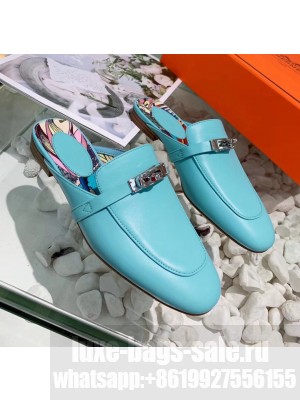 Hermes Calfskin Oz Mules Blue (2) 2020 Collection