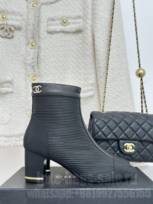 Chanel 8.5cm Lambskin & Grosgrain Boots Black