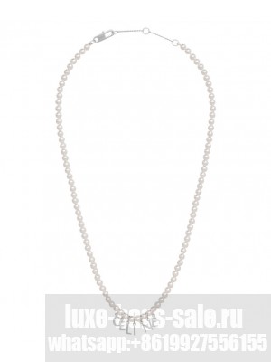 Celine Women's Monochroms Necklace In Glass Pearls And Brass With Rhodium Finish White