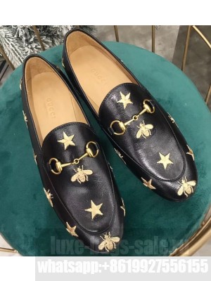 Gucci Women's Horsebit Loafer Embroidered Bees and Stars Black