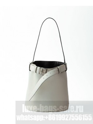 Prada Buckle Leather Bucket Bag With Belt 1BE085 Cream