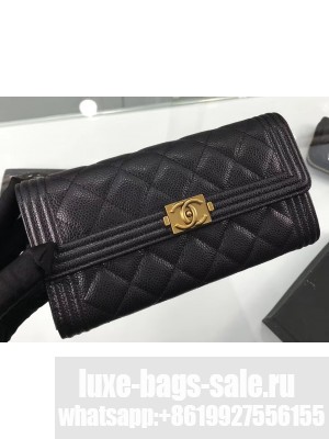 Chanel Grained Calfskin Boy Long Flap Wallet A80286 Black/Gold