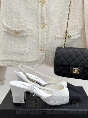 Chanel Slingback 7cm Suede Goatskin & Grosgrain White G31318 2025